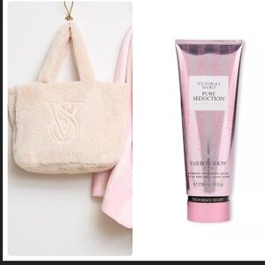Victoria secret faux fur tote and fashion show lotion